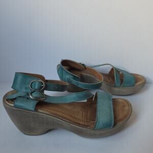 Jafa Wedge Sandals Womens Size 41 Leather Open Toe Ankle Strap Teal Israel